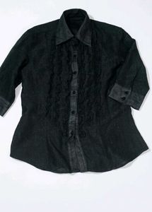 women's Black Embroidered Button-Up Shirt