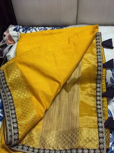 Vibrant Yellow Saree with Tassels