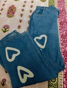 Cute Heart Print Denim Jeans