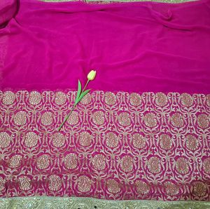 Rani Pink Banarasi Saree With Heavy Work