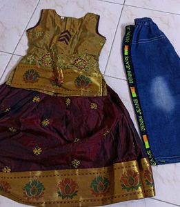 Mega offer 😍Girls Pattupavadai And Denim Pants Co