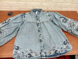 Boho Denim Embroidered Shirt