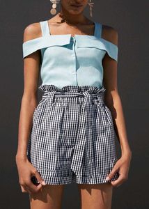 MANGO Blue Ruffle Collar Tank