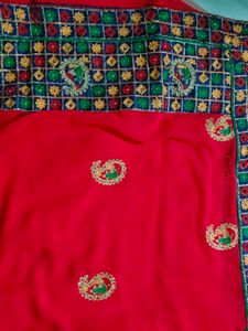 Red Embroidered Saree with blouse