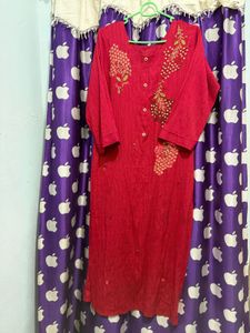 Vibrant Red green Kurta Set with Dupatta