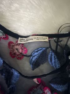 Zara Sheer Floral Embroidered Bell Sleeve Top