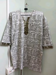 White Elegant Printed Kurti With Dupatta