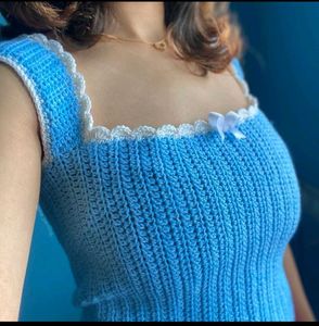 Blue crochet Skyla crop top