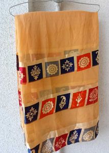 Elegant Peach Saree with Geometric Border