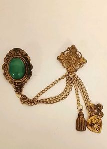 Vintage Green Stone Chain Brooch