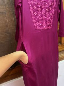 Embroidered Magenta Kurta