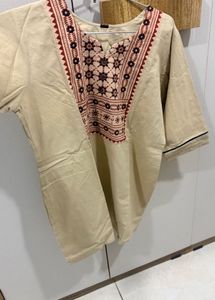 Gujarati kachi print Beige short kurti