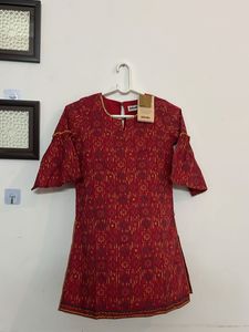 Maroon Printed Kurta with Bell Sleeves