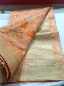 Elegant Peach Embroidered Saree