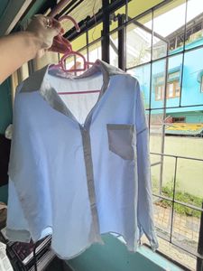 Light Blue Oversized Button-Up Shirt