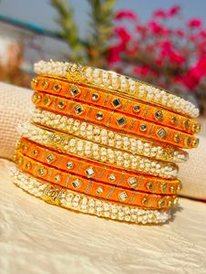 Beautiful handmade Pink and musturd Bangle Set