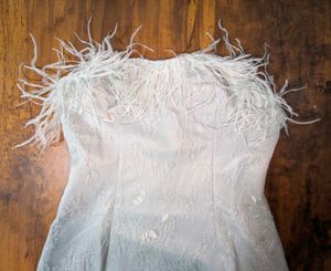 Feather Trim Strapless Dress