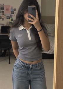 Striped Cropped Polo Shirt