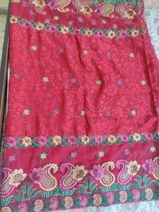 👌Traditional Red ♥️ Embroidered Silk Saree