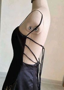 Elegant Black Lace Trim Maxi Dress