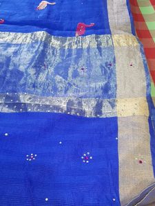 Dark Blue Embroidery Kundan Work Saree