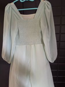 Elegant Mint Green Lace Maxi Dress, size M