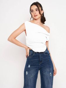 Chic White Ruched Sleeveless Top