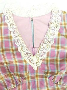 Pink Plaid Lace Trim Dress