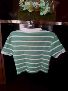 Green Striped Cropped Polo Shirt