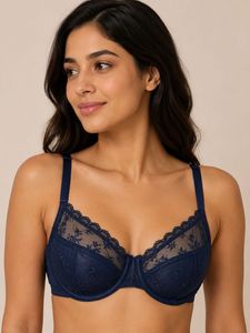 Elegant Navy Lace Underwired Bra