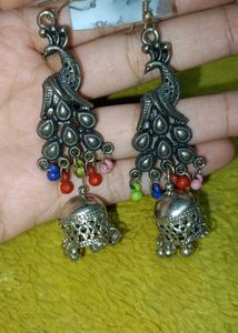 Peacock Jhumka Earrings with 2 more