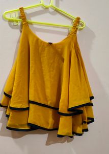 Mustard Yellow Tiered Cold Shoulder Top