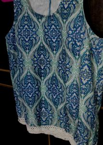 Boho Print Tank Top with Lace Trim