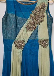 Blue &amp; Green Embroidered Desinger Gown