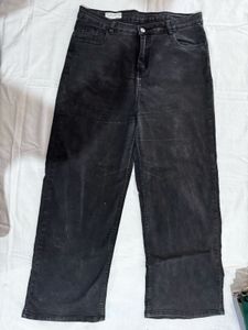 Wide Leg Washed Black Jeans