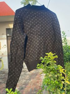 Cute Dog Print Black Knit Sweater
