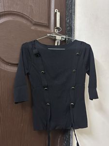 Chic Black Button-Detail Top