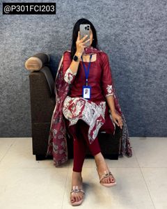 Premium Kota Chex Kalamkari Kurta,Dupatta