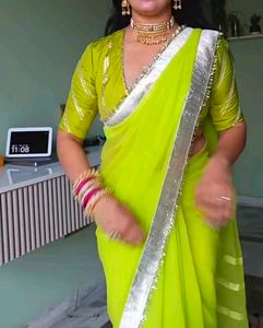 Vibrant Yellow Saree with Silver Border