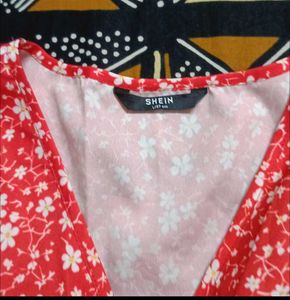Red Floral Print Button-Up Dress