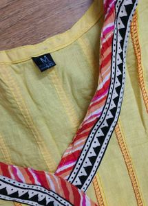 pure cotton Yellow Striped Anarkali Kurta