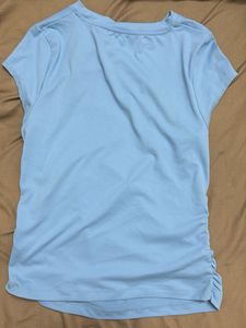 cap sleeved ruched fitted baby blue top