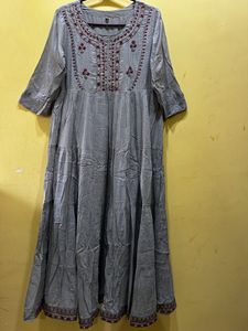 SPERA Grey Embroidered Fit &amp; Flare Dress Size XXL