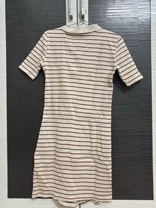 Striped Polo Neck Zip Dress