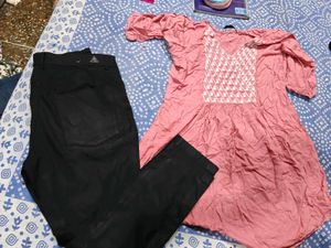 Pink Kurti 34-36 with Black Pants