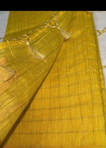 Elegant yellow cotton banarasi saree