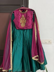 Stunning Teal Lehenga Choli with Pink Blouse