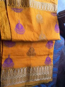 Vibrant Yellow Saree with Purple Border