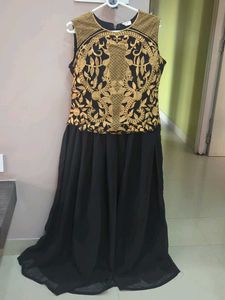 Elegant Black & Gold Embroidered Gown