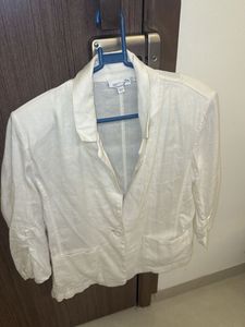 White Linen Blend Blazer
